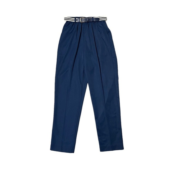 Alfred Dunner Vintage Trousers Size Small Navy Blue  High Waisted Belted Pleated - Picture 1 of 8